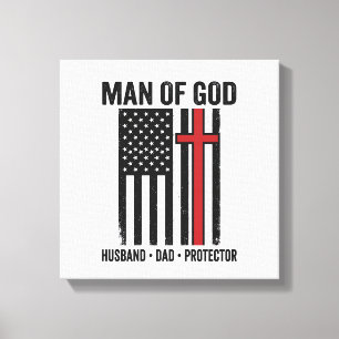 Man av Gud Patriotiskt Kors Kristet T-Shirt Design Canvastryck