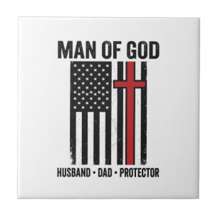Man av Gud Patriotiskt Kors Kristet T-Shirt Design Kakelplatta