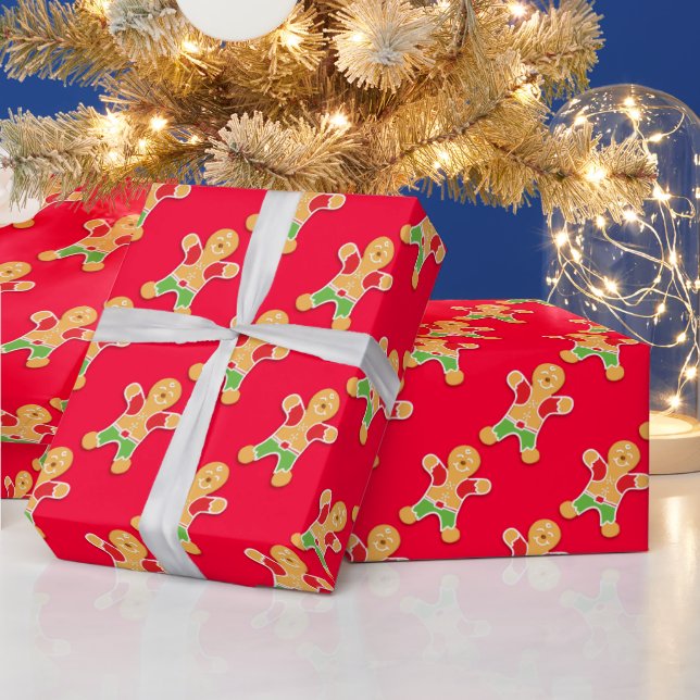 Män av pepparkakor röd julbakning mönster presentpapper (Helgdagar)