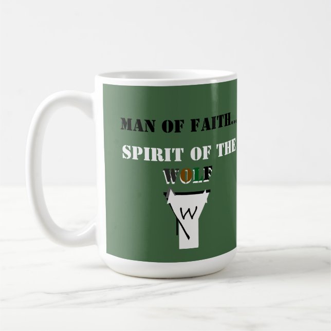 Man av tro ...Ande av vargen SKJORTA Kaffemugg (Vänster)