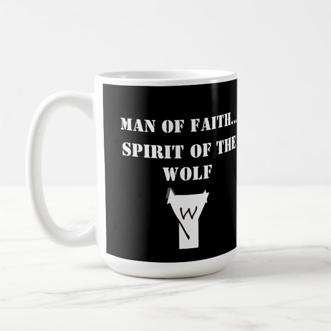 Man av tro ...Ande av vargen SKJORTA Kaffemugg (Vänster)