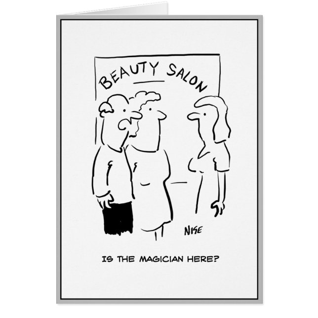 Man bad om magiker på skönhetsvården. hälsningskort (Framsidan)