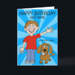 Man & Best Friend Grattis på födelsedagen Kort<br><div class="desc">Tecknad av lycklig man och hans hund,  all text kan göras personlig.</div>