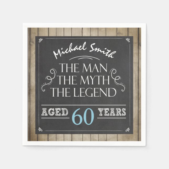 Man Birthday Man Myth Legend Napkins Rustic Vuxen Pappersservett (Framsidan)