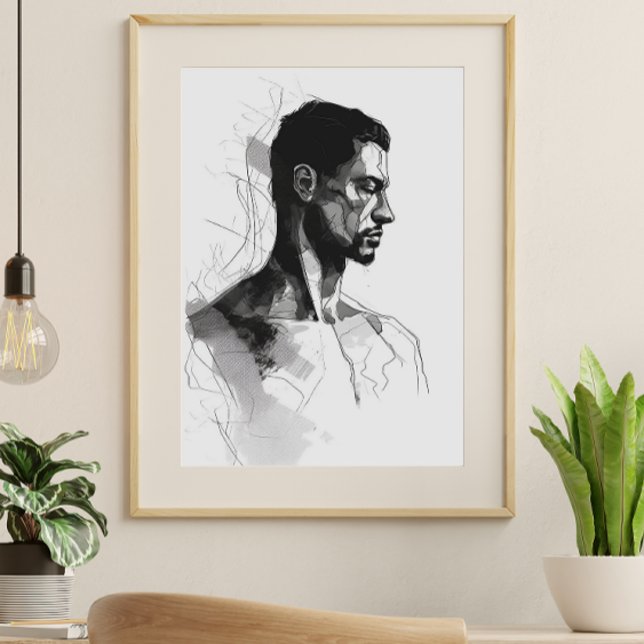 Man Black and White Line Art Poster (Skapare uppladdad)