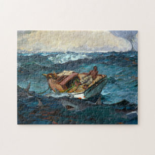 Man Boat Sharks i Bukt Stream av Winslow Homer Pussel