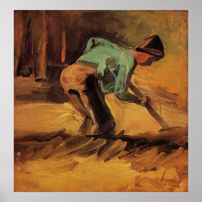Man böjd med käpp, spade av Vincent van Gogh Poster (Framsidan)