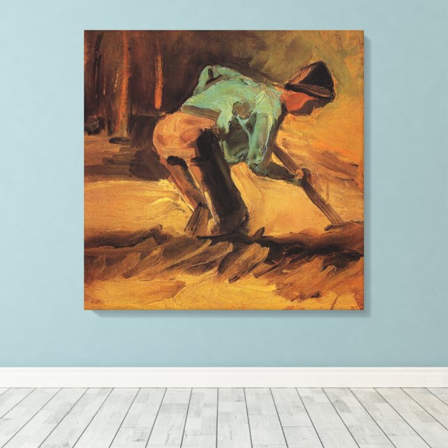 Man Böjd Med Pinne, Spade av Vincent van Gogh Canvastryck (Insitu (trägolv))