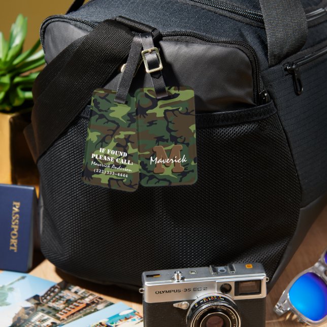 Man Camouflage Monogram Travel Bagagebricka (Fram & Baksida)
