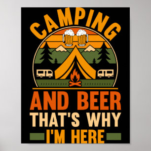 Man camping öl camp liv skog campare poster