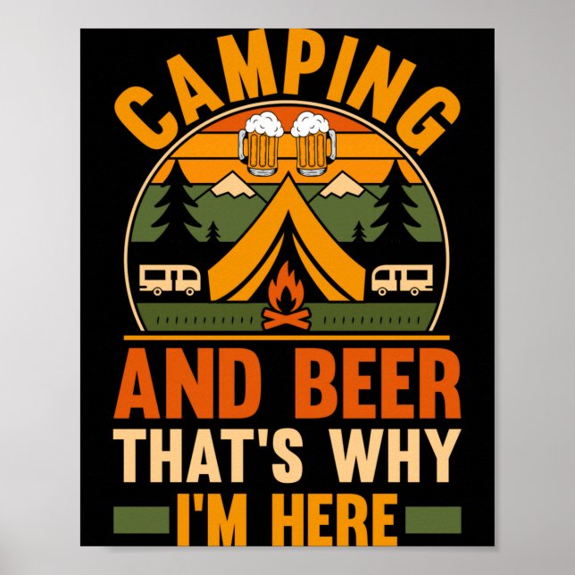 Man camping öl camp liv skog campare poster (Framsidan)