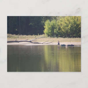 Man, Canoe, Hund och ved Vykort