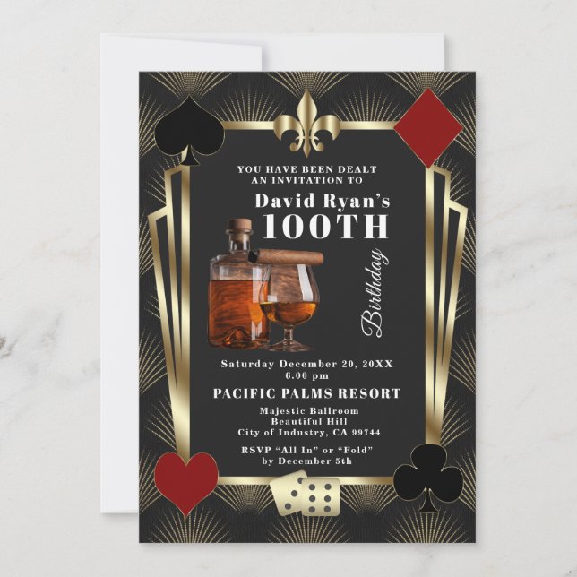 Man Casino Cognac Och Cigar 100-årsfest  Inbjudningar (Framsida)
