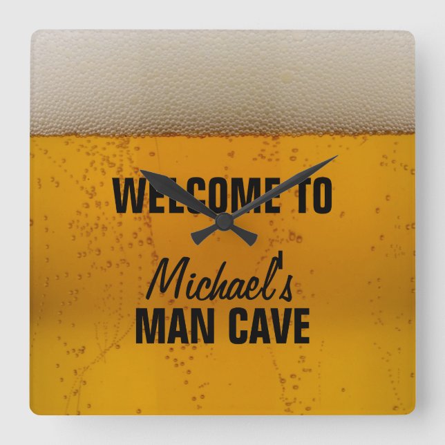 Man Cave - Beer Fyrkantig Klocka (Framsida)