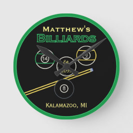 Man Cave Billiards Bassäng Wall Clock för spelrum Rund Klocka