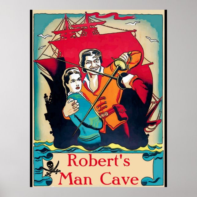 Man Cave Edit Namn Sign Poster (Framsidan)