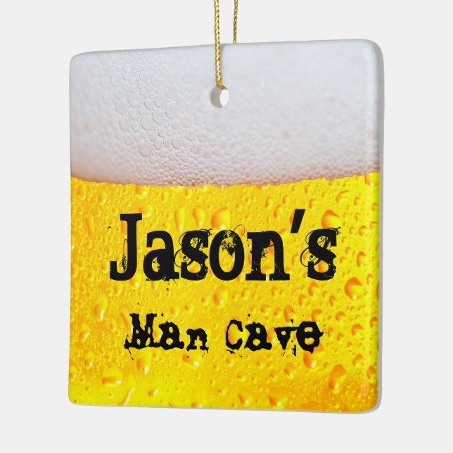 Man Cave Frothy Beer Funny Drinking Julgransprydnad Keramik (Vänster)