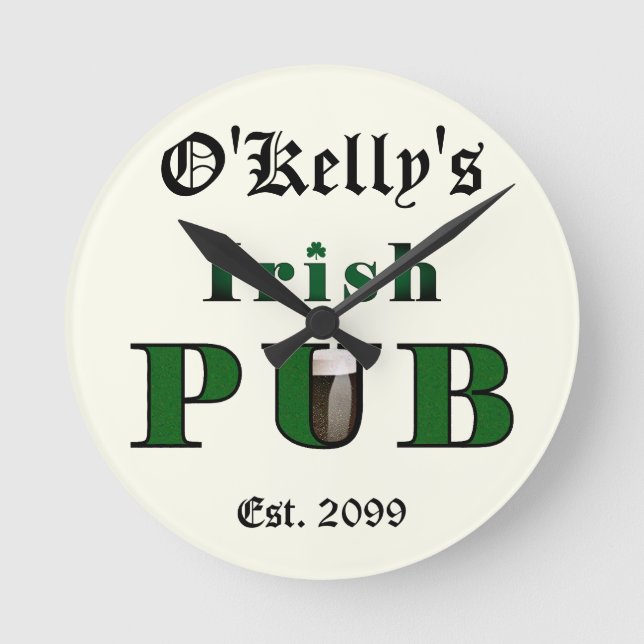 Man Cave Irish Pub Pub Tavern Wall Clock Rund Klocka (Framsida)