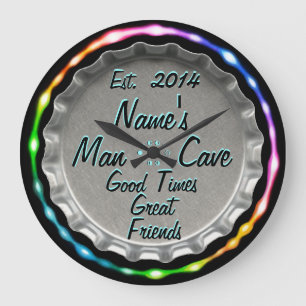 Man Cave Neon Beer Cap Clock! Lägg till NAMN & DAT Stor Klocka