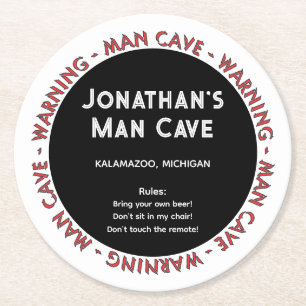 Man Cave Round Underlägg praktiska varningar och R Papper Rund