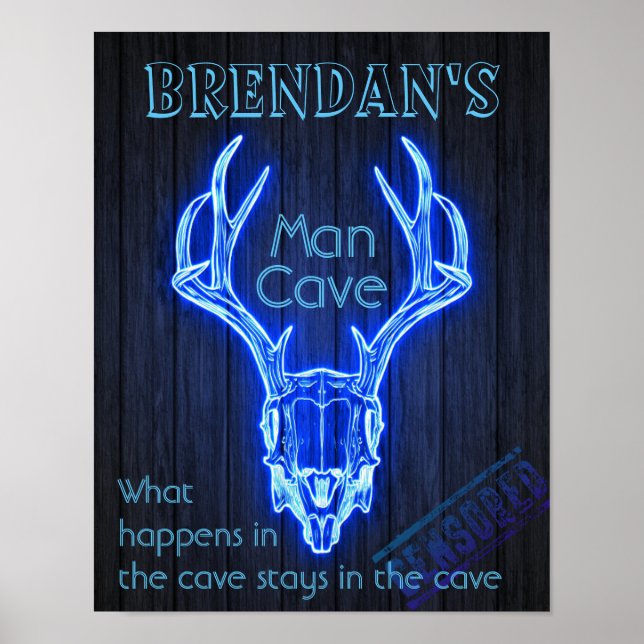 Man Cave Sign Neon Hjort Antlers Coola Poster (Framsidan)