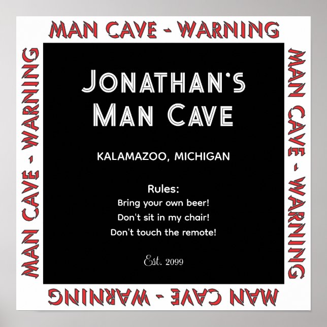 Man Cave Sign Warning w Regler Poster (Framsidan)