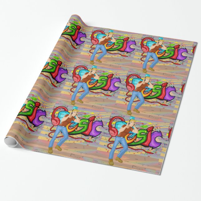 Man dansar 2 med Music Graffiti Wall Background Presentpapper (Utrullad)
