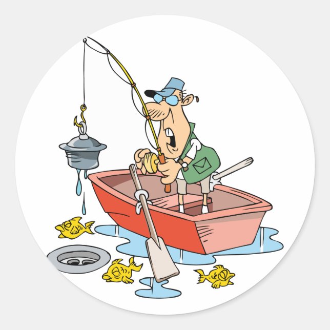 Man Fishing Stickers Runt Klistermärke (Framsida)
