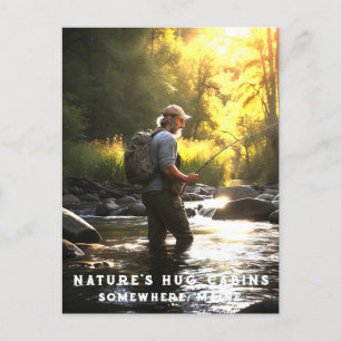 *~* Man Fishing Stream AP49 River Stream Vykort