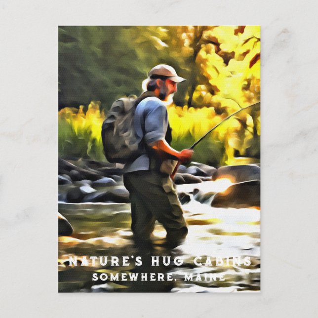 *~* Man Fishing Stream AP49 Sol Stream Vykort (Framsida)