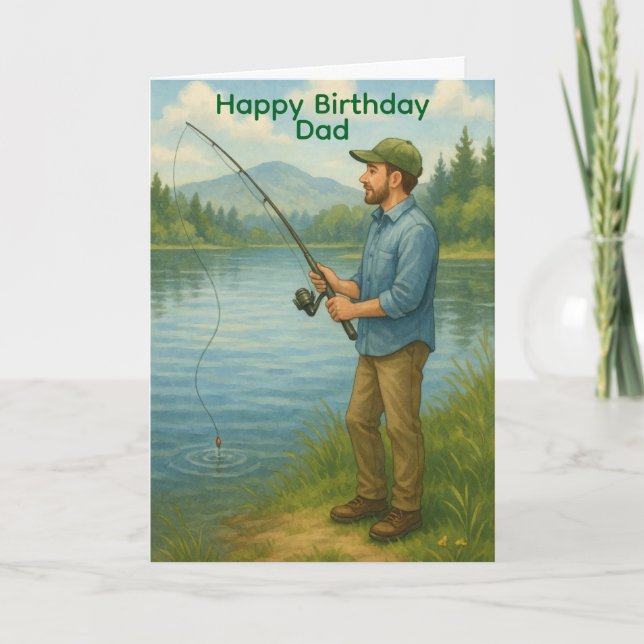 Man Fiskar Anpassad Födelsedag/Faders Dag Kort (Framsida)