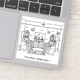 Man förstör hans tropiska fisk klistermärken