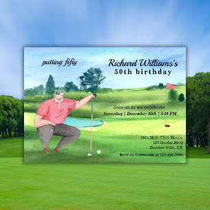 Man Golf Putting Femtio 50-årsdag Inbjudningar