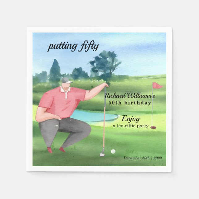 Man Golf Putting Fifty 50-årsdag Pappersservett (Framsidan)