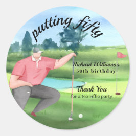 Man Golf Putting Fifty 50-årsdag Runt Klistermärke