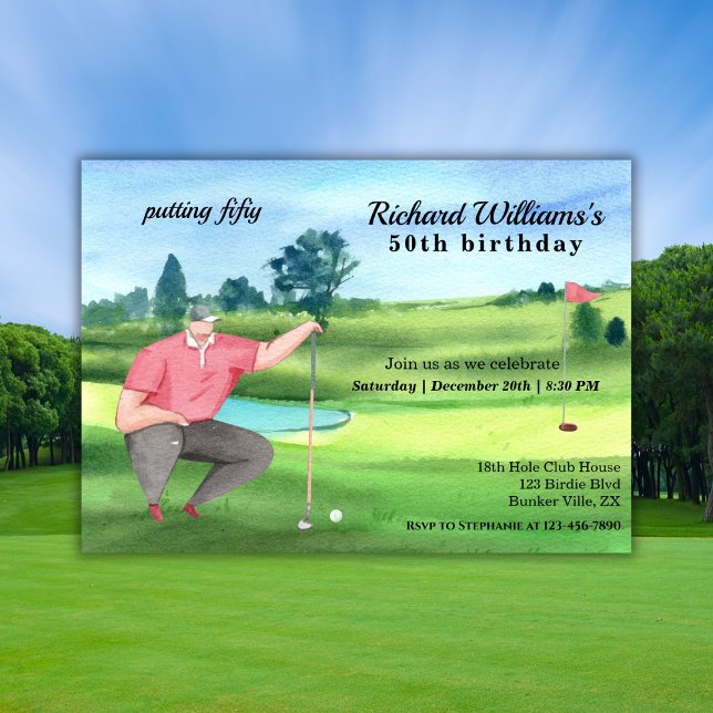 Man Golf Putting Fifty 50th Birthday Inbjudningar (Skapare uppladdad)
