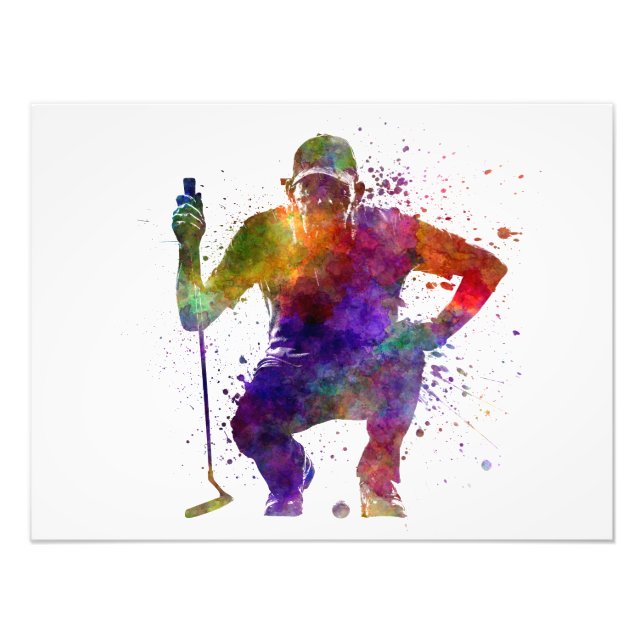 man golfer crouching  silhouette fototryck (Framsidan)