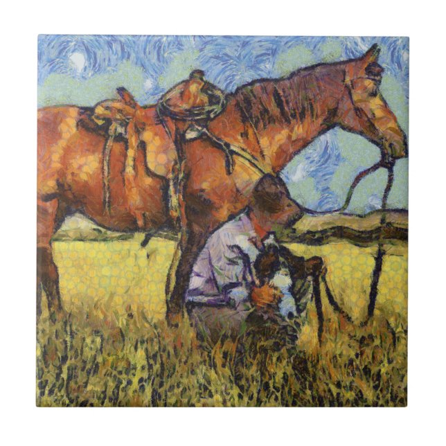 Man, häst och hund kakelplatta (Framsidan)