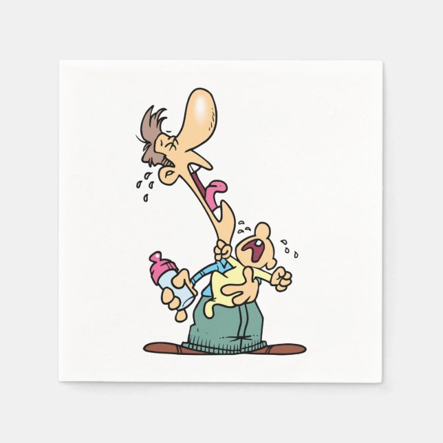 Man Holding A Gråtande Baby Pappra blöjor Pappersservett (Framsidan)