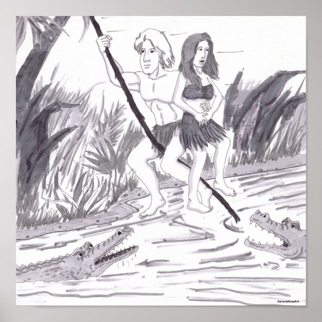 Man Holding a Woman While Swinging on a Vine Past  Poster (Framsidan)