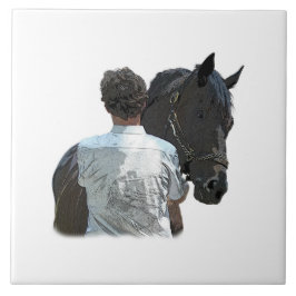 Man Holding Horse Light Ceramic Tile Kakelplatta