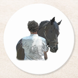 Man Holding Horse Light Papper Underlägg Rund