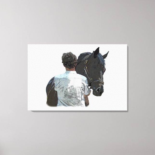 Man Holding Horse Light Stretched Kanvastryck (Framsida)
