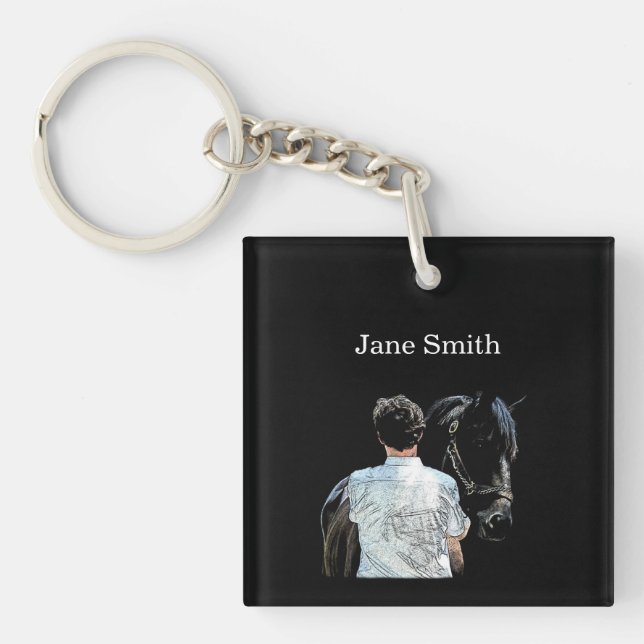 Man Holding Horse Mörk Acrylic Keychain (Framsidan)