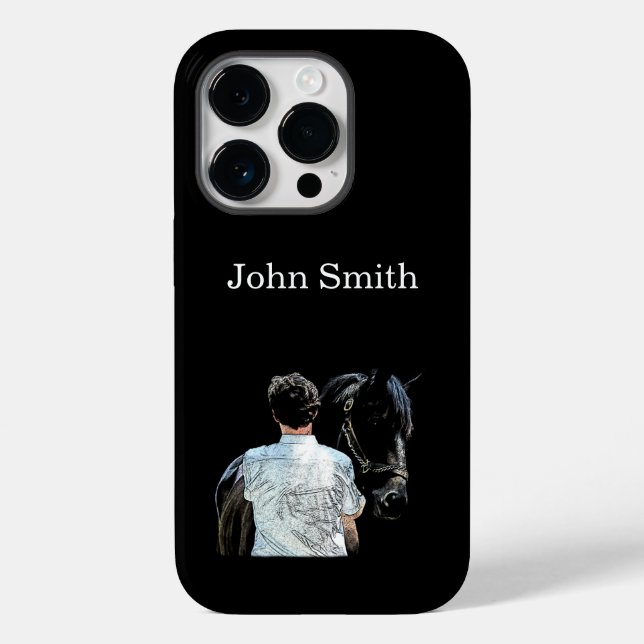 Man Holding Horse Mörk Cell Phone Case (Baksida)