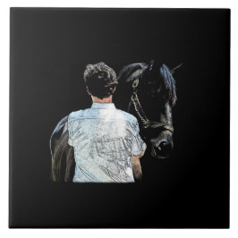 Man Holding Horse Mörk Ceramic Tile Kakelplatta