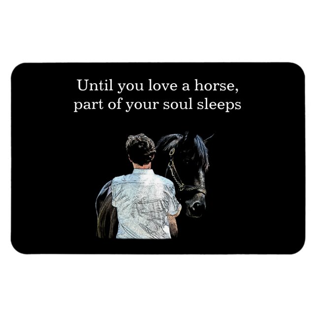 Man Holding Horse Mörk Flexible Photo Magnet (Horisontell)