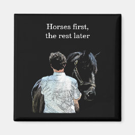 Man Holding Horse Mörk Magnet