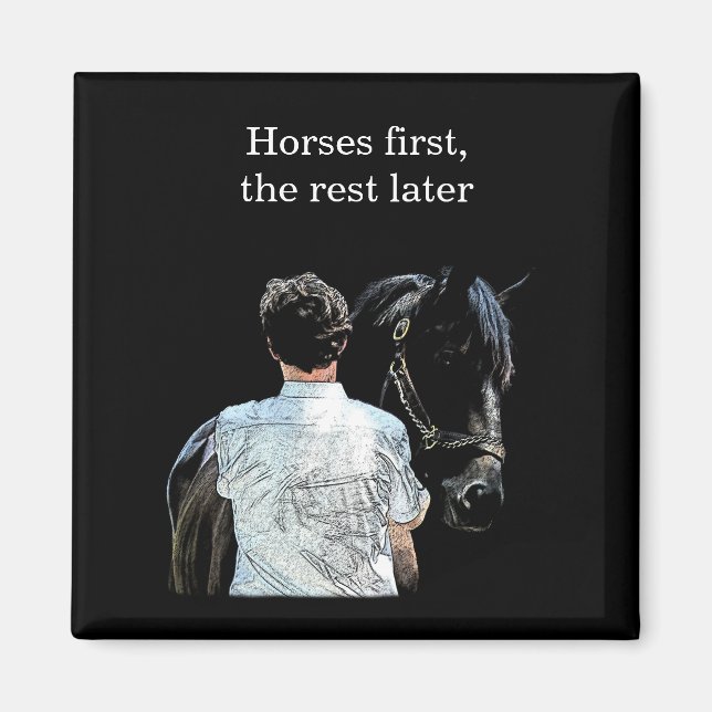 Man Holding Horse Mörk Magnet (Framsidan)