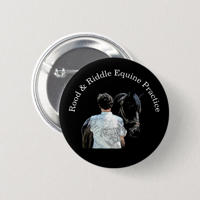 Man Holding Horse Mörk Pin Button Knapp (Framsida & baksida)